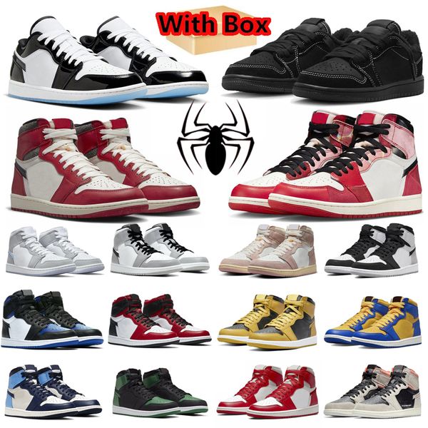 

jumpman 1 spider-verse basketball shoes black phantom fragment bred patent olive washed pink lost found fearless starfish for mens women sne