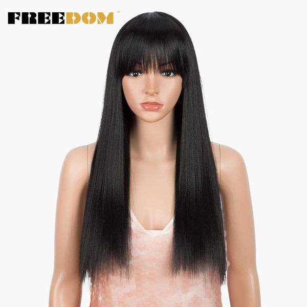 

women cosplay wig synthetic wig 22 inch long straight synthetic wigs blonde wig with bangs wigs for black women 230524, Black;brown