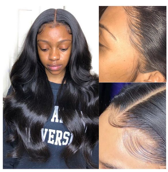 

beautyforever glueless 5x5 hd lace closure wig 13x4 lace front brazilian human hair wig body wave 6x4.5 wear go human, Black;brown