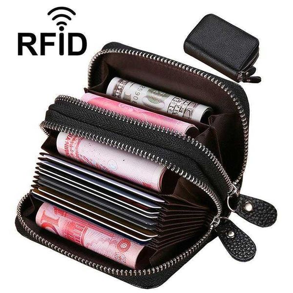 

rifd anti scanning first layer cowhide wallet leather bank card holder organ, Red;black