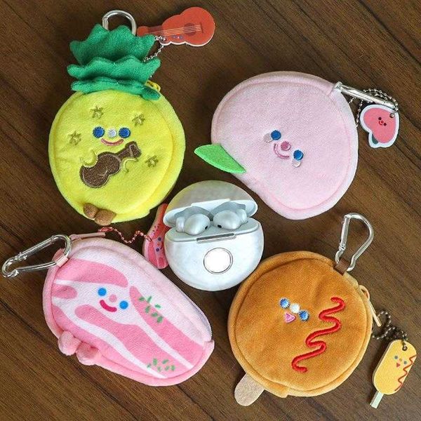 

cute pineapple peach earphone bag girl heart coin purse storage cartoon funny creative pendant mini, Red;black