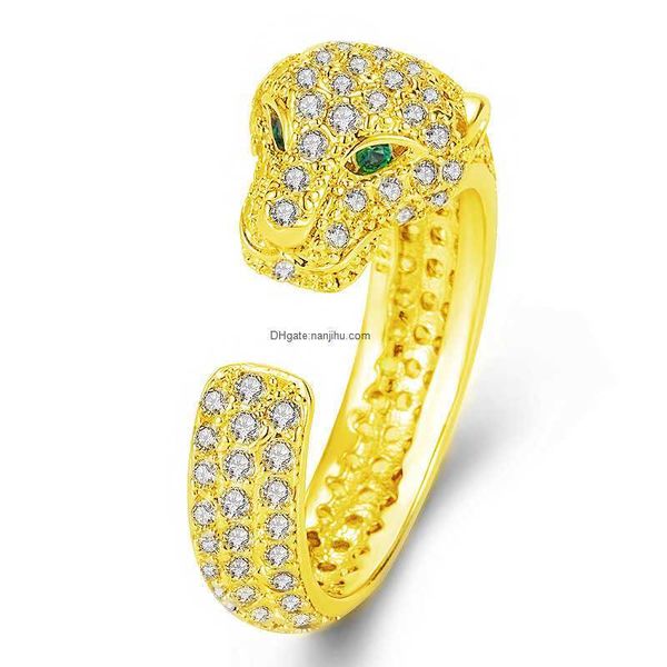 

designer luxury cait brand tier classic fashion green eye money set with zircon full diamond head aggressive leopard index finger ringmgzx, Silver