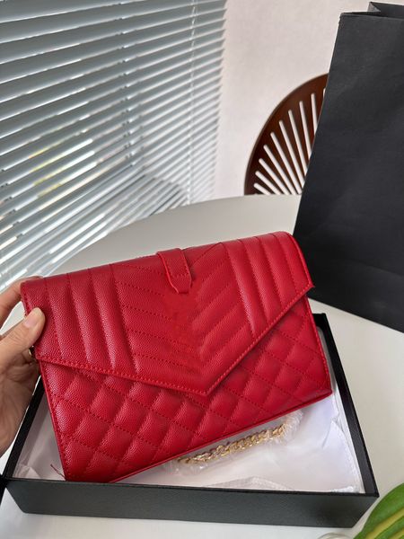 

new envelope bag leather texture version of the classic lambskin women's chain bag designer ringer pattern car suture storage bag