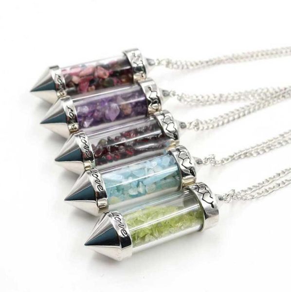 

crystal gravel wishing bottle sweater chain pendant necklace lady retro transparent glass wishing bottle8363481, Silver