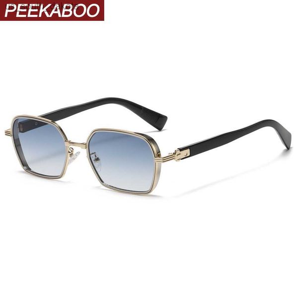 

peekaboo fashion square sun glasses uv400 blue brown male polygon sunglasses for men half metal frame female gift items l230523, White;black