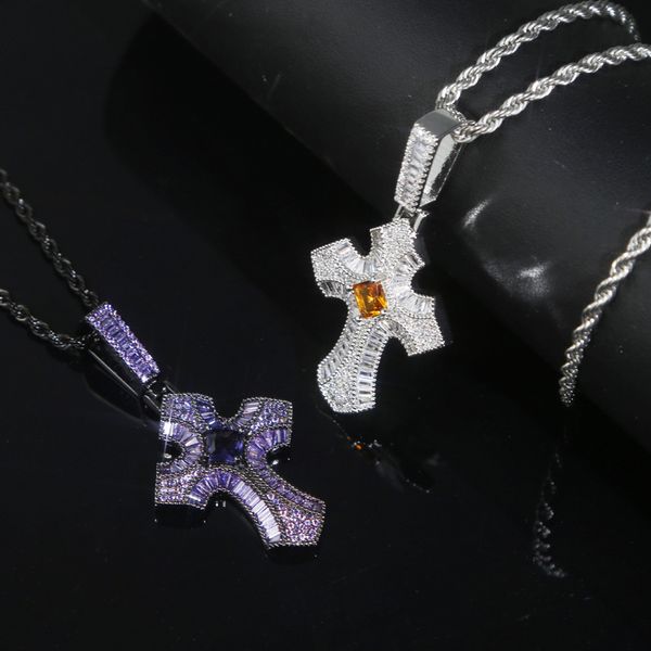 

hip hop god black 2 tone cross pendant necklace for men women iced out bling micro paved 5a cz charm choker jewelry drop shipping, Silver