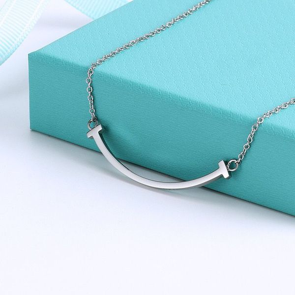 

personalized whimsical designer classic tiffanyy smiley face premium necklace female rose gold pendant full drill smooth face clavicle chain, Silver