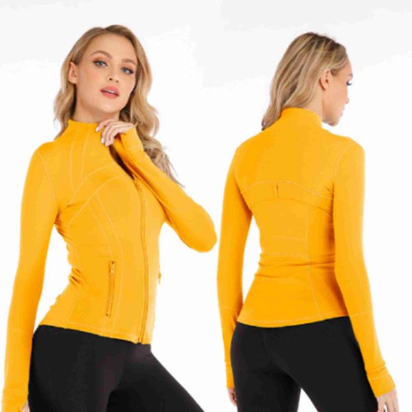 

lu-99 2023 women sports jacket long sleeve zipper yoga coat fitness running leisure define jacket with thumb jack