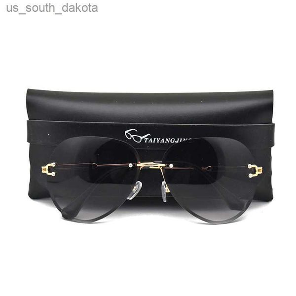 

fashion designer sunglasses women 2021 rimless vintage glasses classic pilot frame sun glasses shades for womens zonnebril dames l230523, White;black