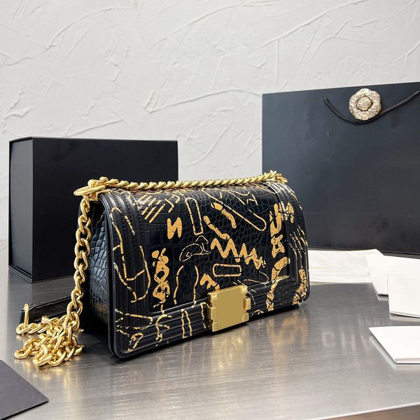 

luxury shoulder bags graffiti design genuine leather new fashion bag vintage lady cross body 25cm