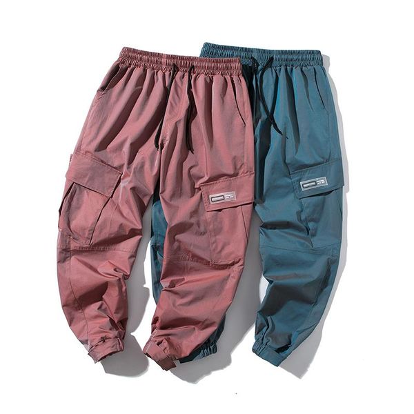 

pants streetwear cargo pants men reflective loose hip hop casual pants mens harem pant harajuku jogger sweatpant men trousers, Black