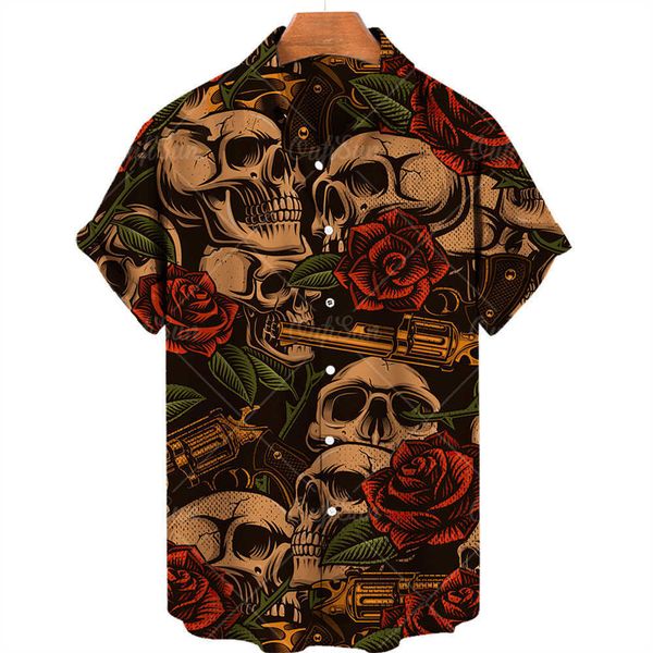 

step into skull print hawaiian beach holiday short men's shirt pj, White;black