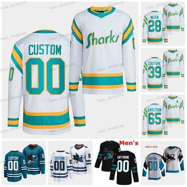 

#39 logan couture reverse retro hockey jersey #48 tomas hertl #28 timo meier erik karlsson nick bonino brent burns nico sturm patrick marlea, Black;red