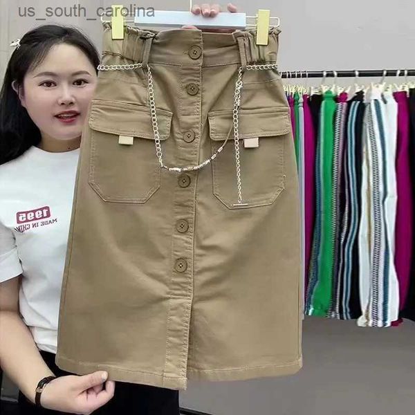 

skirts short skirt women's spring summer high waist hip skirts fashion waistband button khaki black brown pocket skirt female l230522
