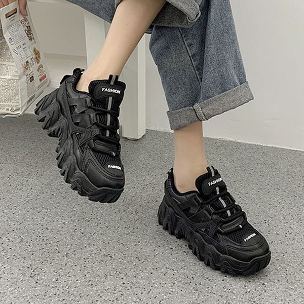 

ladies fashion casual vulcanize shoes women mesh sneakers breathable sport running gym walking tennis shoes platform non slip, Black