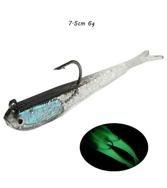 

75cm 6g bionic fish hook soft baits lures jigs single hooks grayluminous silicone fishing gear 10 pieces lot fs11999203