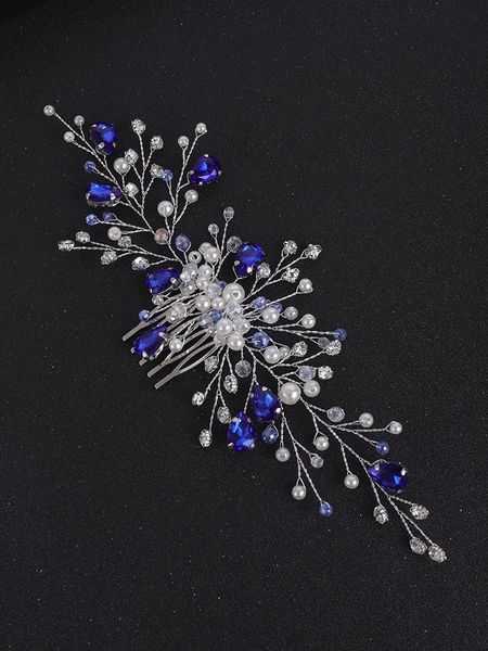 

blue crystal wedding hair accessories rhinestone romantic women hair ornaments bride headband bridal headdress tiara hair comb women accesso, Silver