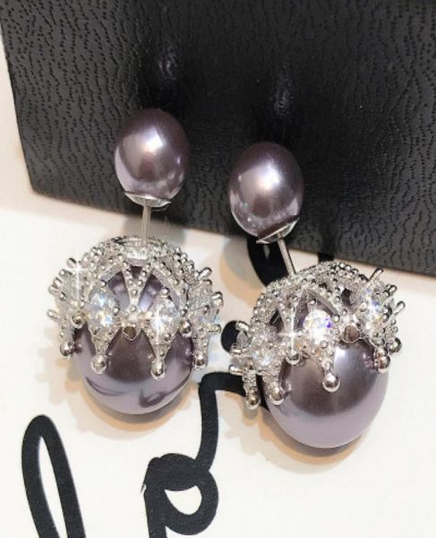 

new 925 sterling silver needle double pearl earrings hollow crown stud earrings european and american fashion zircon earrings ear 7782931