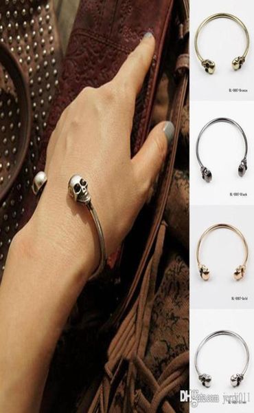 

men women skull ends wire bangle cuff vintage opening bangle new fashion jewelry 4 color bl00874213865, Golden;silver