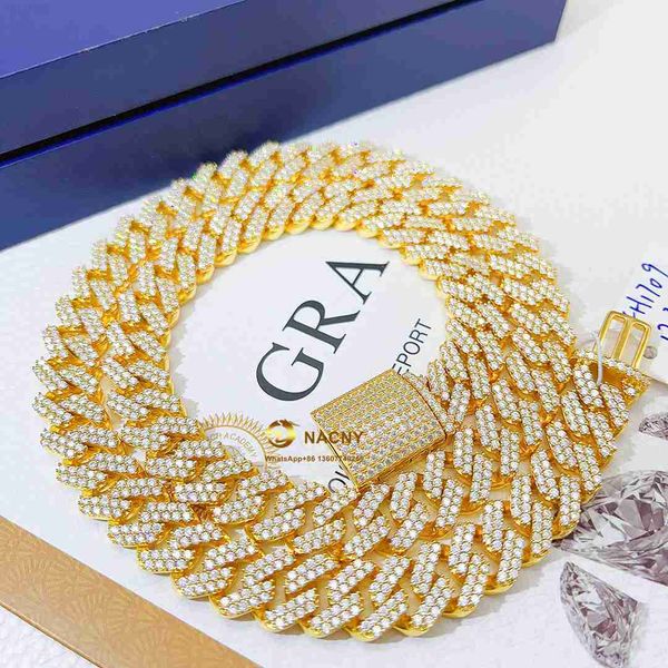 

iced out necklace 12mm hip hop jewelry moissanite vvs moissanite diamond 925 silver cuban link chain