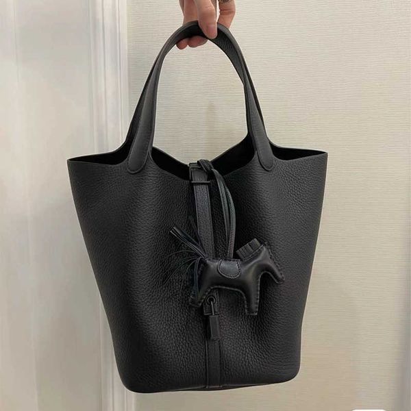 

original edition 7a h home designer picotin lock bags handmade wax lined vegetable basket tc leather bucket bag layer cowhide soblack handhe