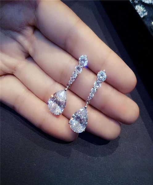 

fashion female crystal water drop earrings 925 sterling silver white stone boho wedding jewelry long dangle chandelier5994939