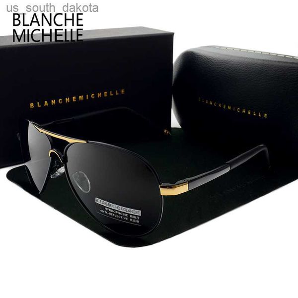 

blanche michelle 2022 vintage pilot sunglasses men polarized sun glasses driving uv400 sunglass okulary with box l230523, White;black