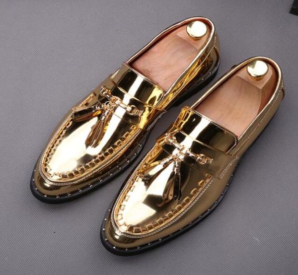 

patent leather men dress shoes handmade tassel men039s loafers party and wedding men shoes sizeeu39444557339, Black