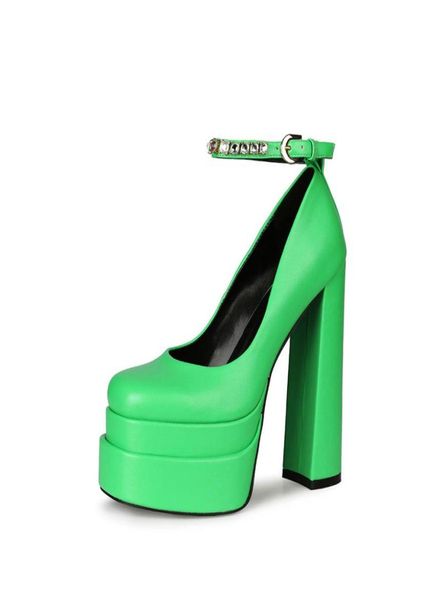 

2022 women ladies sheepskin leather dress shoes super 14cm chunky high heel 45cm platform pumps diamond polyurethane bottom dance8100098, Black