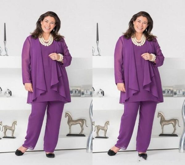 

modest chiffon mother of the bride pant suits three pieces long sleeves plus size simple wedding mothers guest dress custom made1333776, Black;red