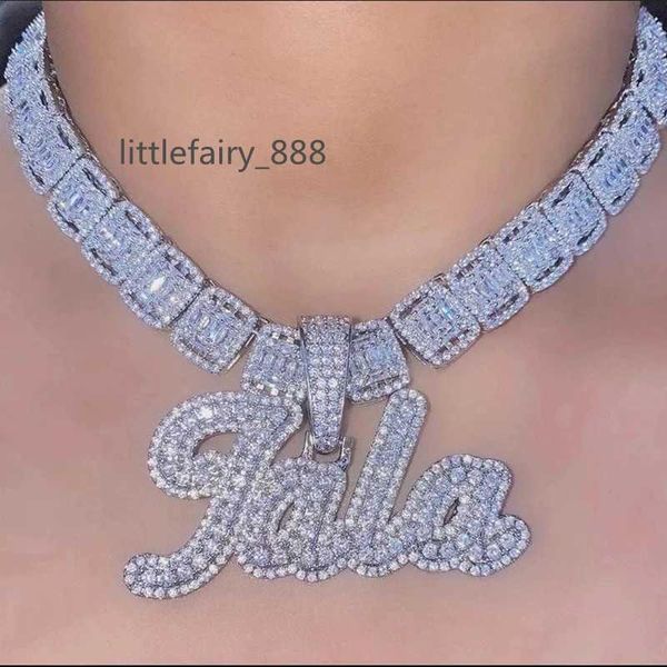 

tongling personalized iced out custom name plated pendant necklace cz zircon bling nameplate letter initial necklace, Silver