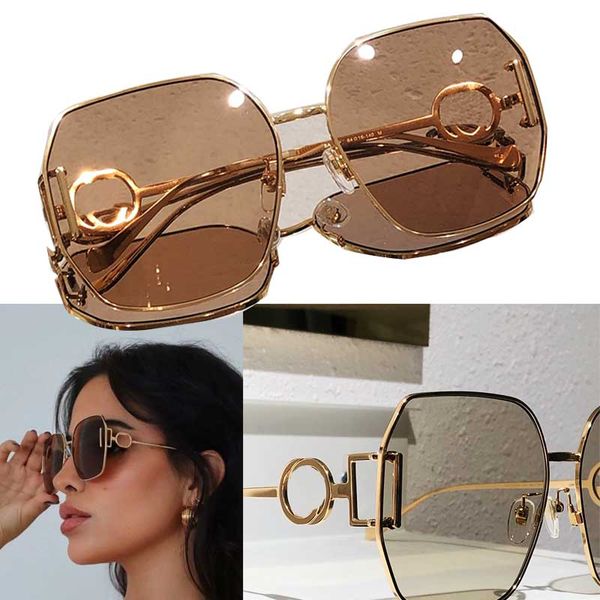 

luxury brand womens designer metal frame large oval frame metal mirror leg strap double glogo lady personalized shades 1207, White;black