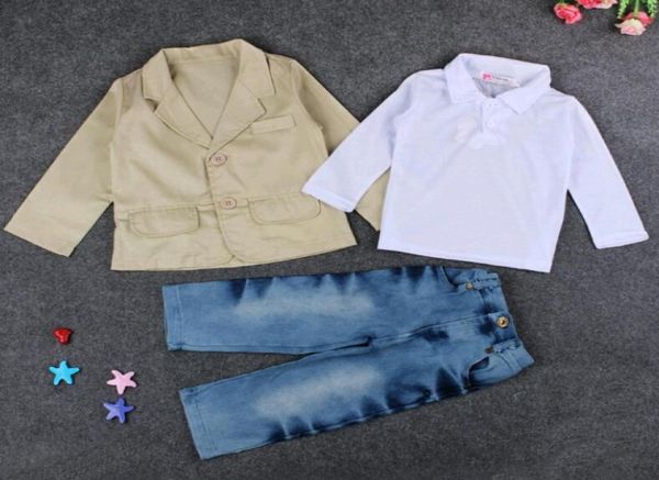

3pcs gentleman style baby boy clothes sets long sleeve shirt coat and jeans body suit kids boys clothing6576099, White
