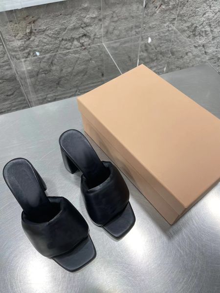 

designer slippers women's summer high heels bread slippers sandals with box, Black