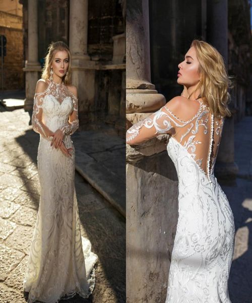 

glamorous 2018 mermaid wedding dresses exquisite lace applique illusion long sleeves floor length vintage bridal gowns wedd2341928, White