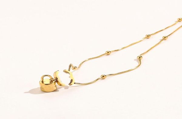 

luxury brand designer pendants necklaces never fading 14k gold plated stainless steel letter choker pendant necklace beads chain j1096457, Silver