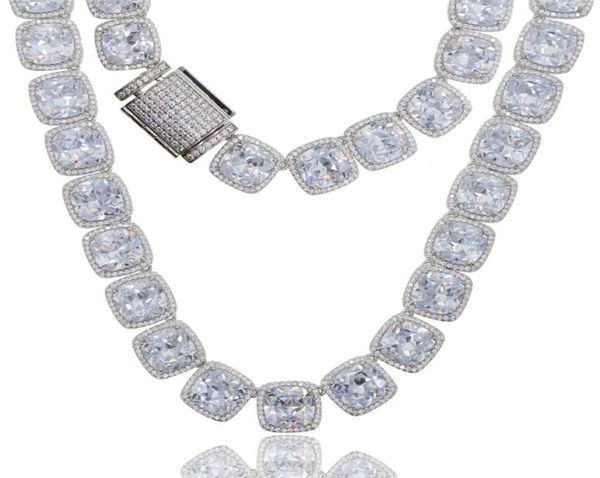 

men hip hop heavy necklace with square cz cluster large size tennis chain necklace iced out big stone charm fashion jewelry9945602, Silver