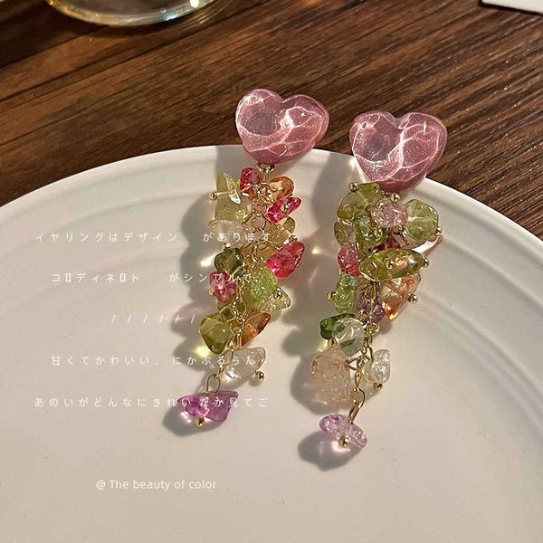 

jewelry handmade sweet glass crystal summer 925 silver needle mixed color long tassel earrings with elegant and high quality, Golden