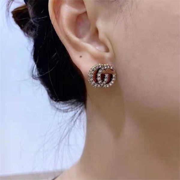 

20% off 2023 new designer jewelry bracelet necklace ring 925 needle inlaid zircon women's used light earrings, Golden