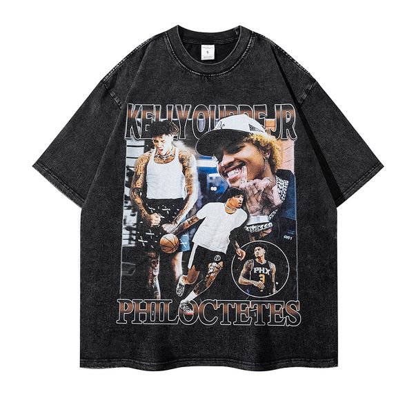 

men's t-shirts basketball kelly umbrey wash t-shirt men's loose cotton summer fashion brand short sleeve youth t-shirt european hi, White;black