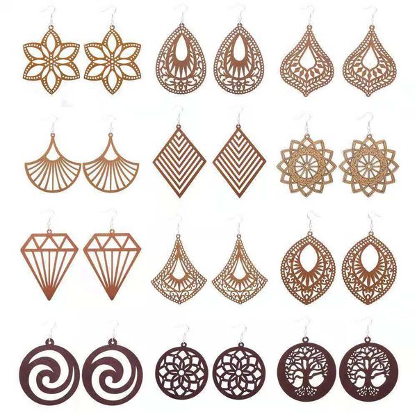 

jewelry exaggerated pattern geometric diamond wood earrings brown wood earrings accessories bohemia, Golden