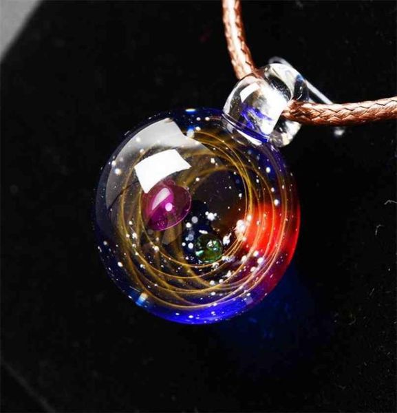 

boeycjr universe glass bead planets pendant necklace galaxy rope chain solar system design for women 2107213561356, Silver