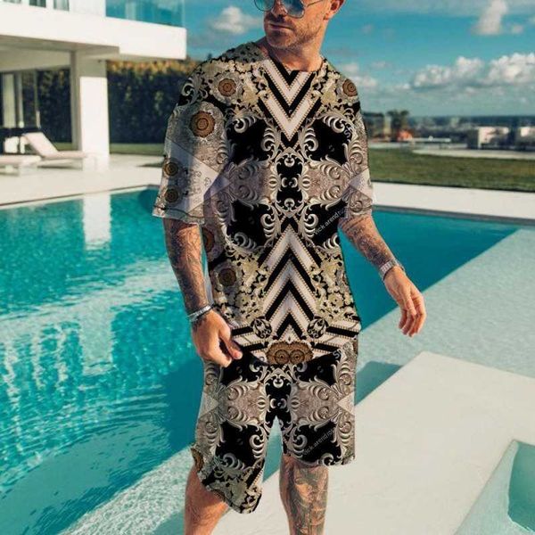 

trend d men's digital printing casual street style cool set cco, White;black