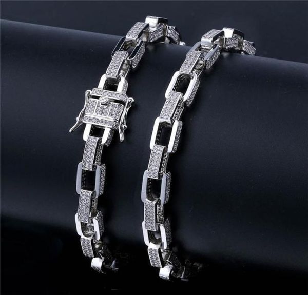

iced out bling cubic yellow gold plated cz box link chain necklace men039s hip hop necklace jewelry 18 22 inch7341510, Silver
