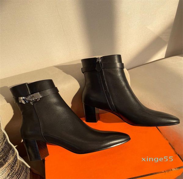 

winter fashion lady buckles kelly martin boots brownblack leather women ankle boots chunky heels perfect quality lady knight boot7901816, Black