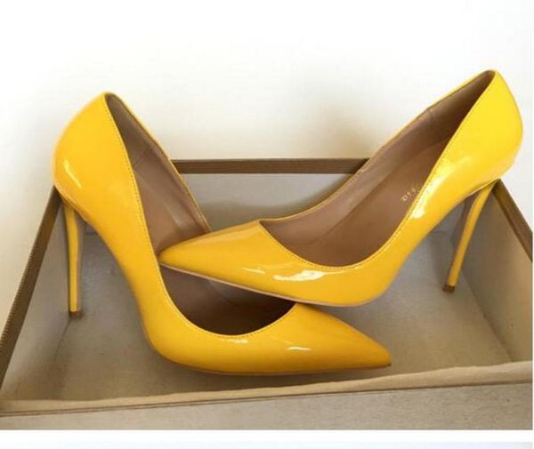 

class yellow patent leather high heels shoes 12108cm women pumps pointedtoe stiletto heels shoes woman wedding party dress shoe7960889, Black