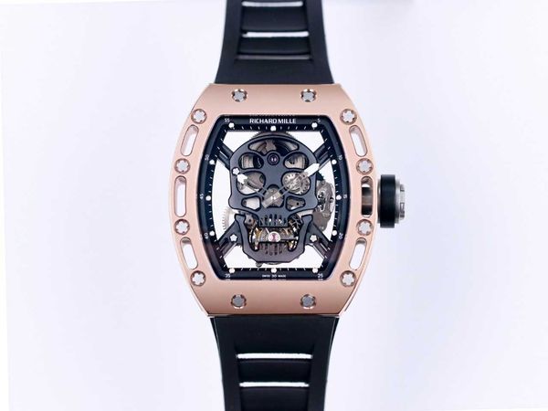 

rm052-01 active tourbillon watches skull wristwatch luxury designer rm52-01 skull black diamond hollowed out man's automatic mechanica, Slivery;black