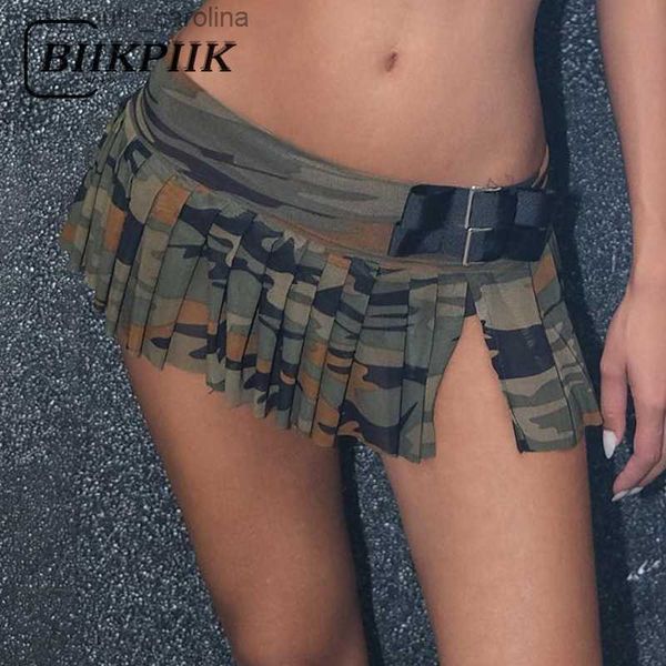 

skirts biikpiik slits camouflage mini skirts low waist clubwear short bottoms fashion slim skirts summer streetwear pleated skirts l230522, Black