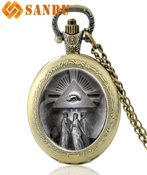 

vintage silver masonic quartz pocket watch retro men women eye of providence pendant necklace antique jewelry5407127, Slivery;golden