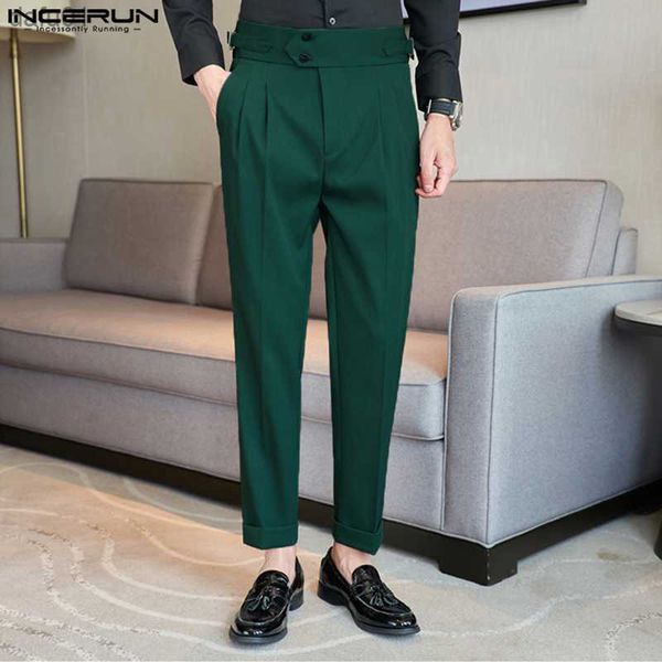 

men's pants 2023 men pants solid color high waist korean button joggers casual trousers men streetwear fashion long pants s-5xl incerun, Black